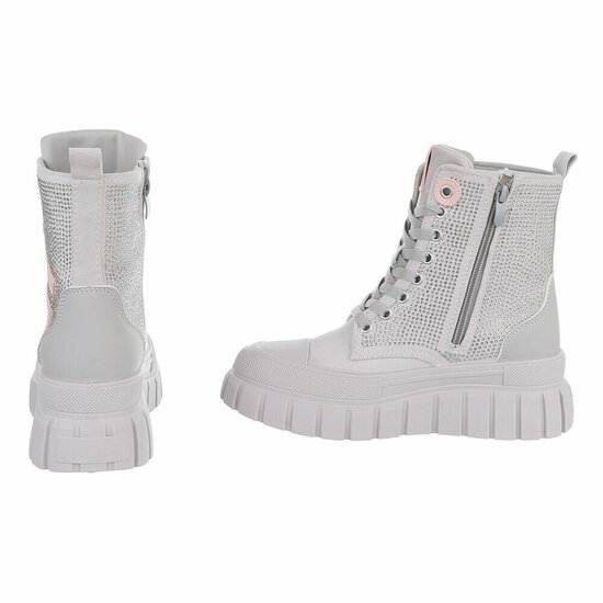 Grijze chunky veterboots met strassdetails-Irena   TEMPORARY SOLD OUT
