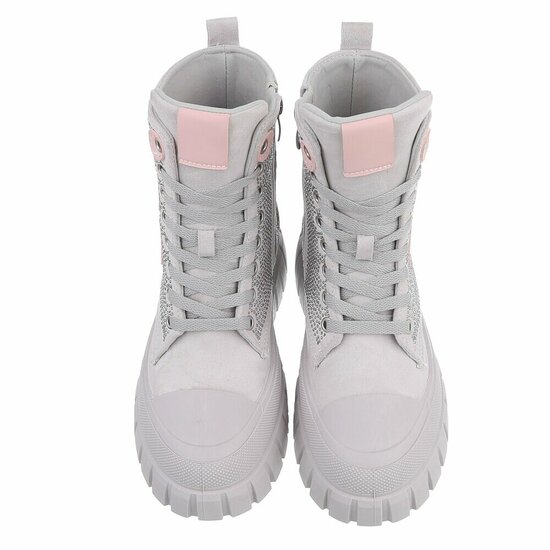 Grijze chunky veterboots met strassdetails-Irena   TEMPORARY SOLD OUT