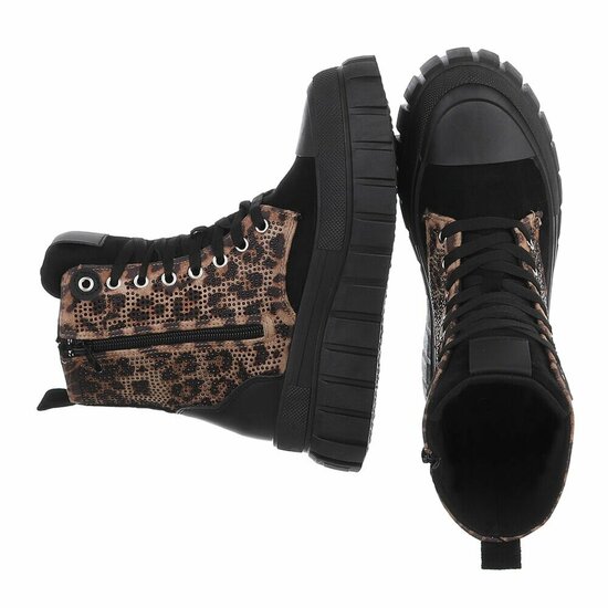 Chunky veterboots met leopard print en  strassdetails-Irena  