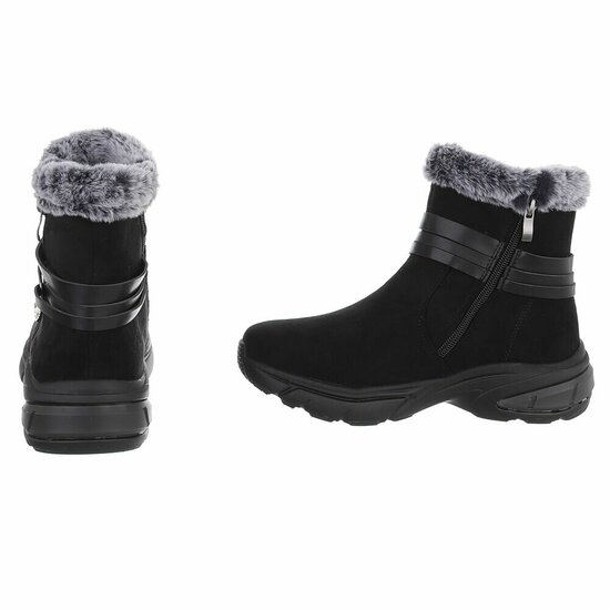 Zwarte winter boots met grijze faux fur en hartdetail