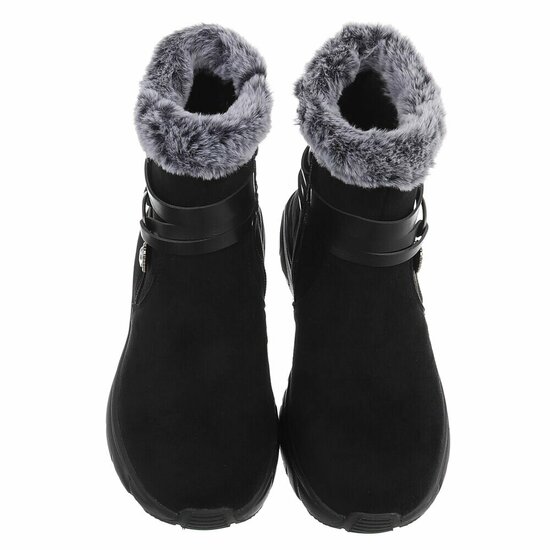 Zwarte winter boots met grijze faux fur en hartdetail