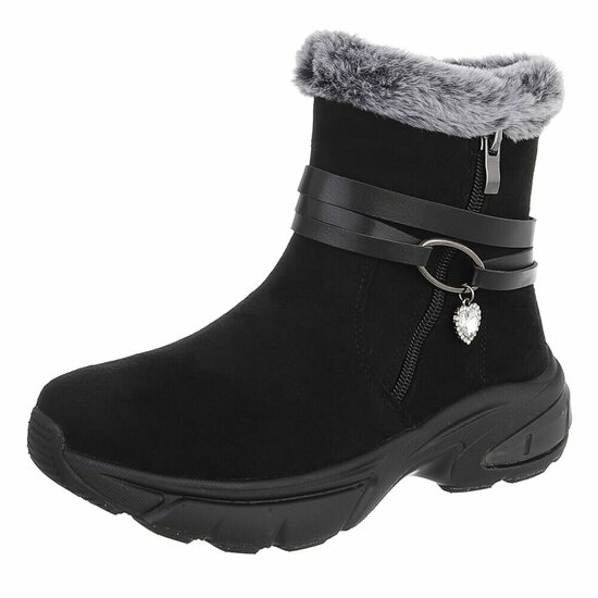 Zwarte winter boots met grijze faux fur en hartdetail