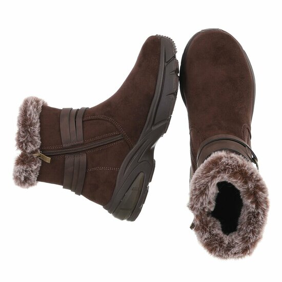 Bruine winter boots met taupe faux fur en hartdetail