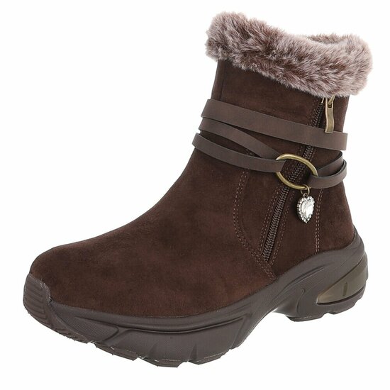 Bruine winter boots met taupe faux fur en hartdetail