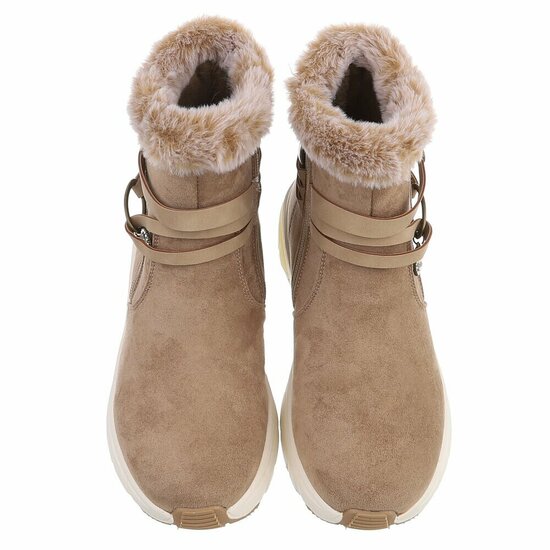 Kaki winter boots met taupe faux fur en hartdetail