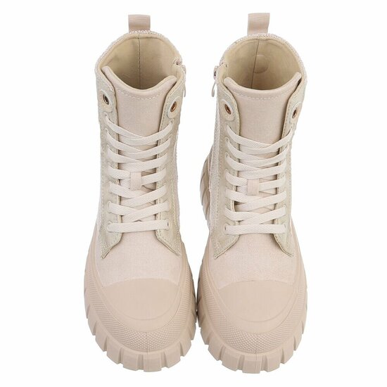 Beige chunky veterboots met smileydetail-Ulrika
