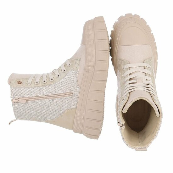 Beige chunky veterboots met smileydetail-Ulrika