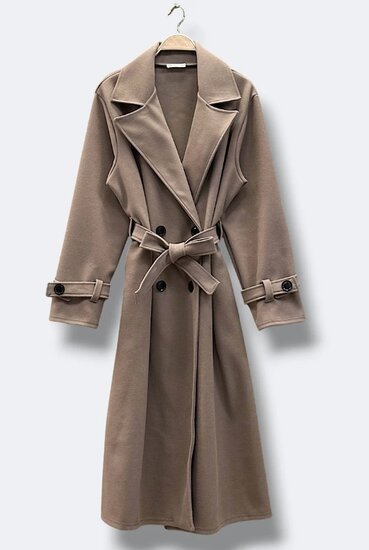 Taupe wollen jas met ceintuur – Made in Italy