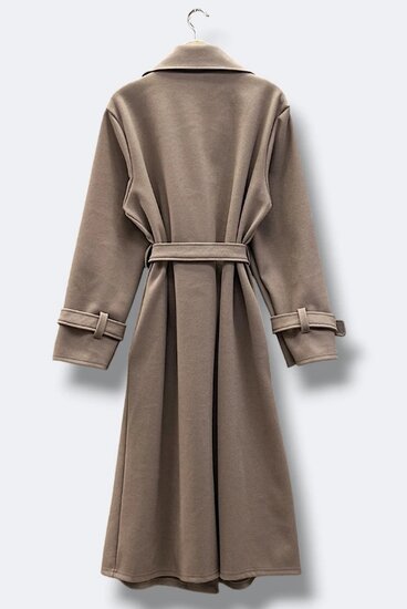 Taupe wollen jas met ceintuur – Made in Italy