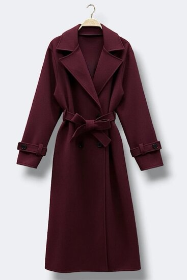 Bordeaux wollen jas met ceintuur – Made in Italy