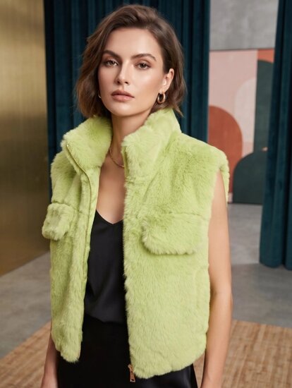 Licht groene bodywarmer in teddy fleece