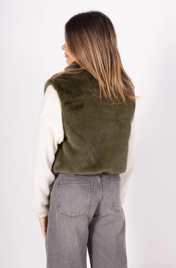 Kaki groene bodywarmer in teddy fleece