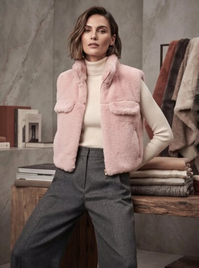 Roze bodywarmer in teddy fleece