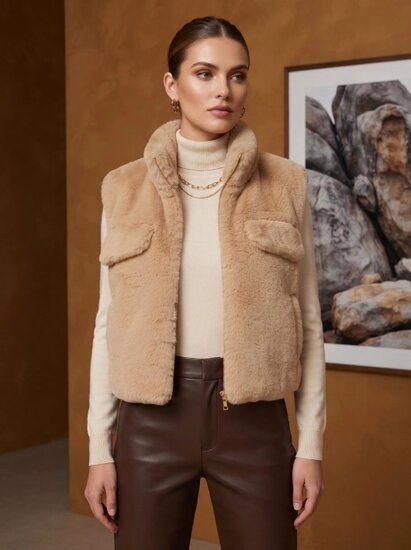 Okergele bodywarmer in teddy fleece 