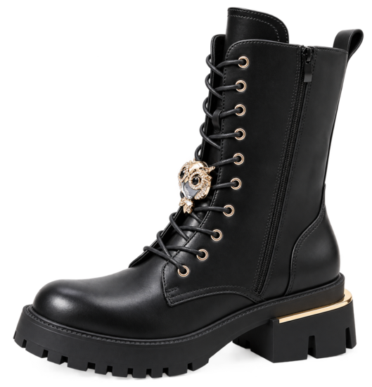 Zwarte veterboots met chunky zool en strass-Yola