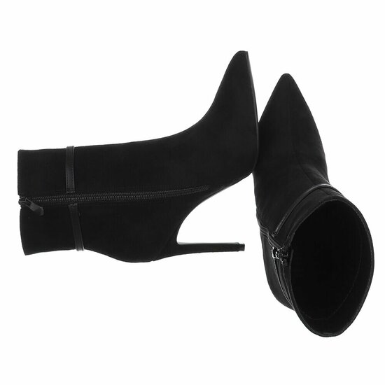Zwarte suede enkellaarsjes met elegante hak en riempje-Agnieska
