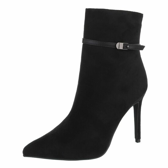 Zwarte suede enkellaarsjes met elegante hak en riempje-Agnieska