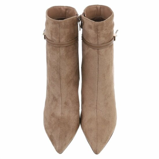Kaki suede enkellaarsjes met elegante hak en riempje-Agnieska