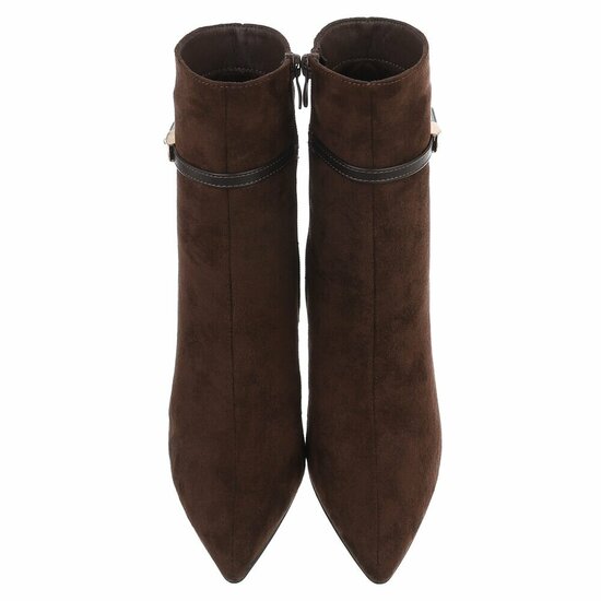Bruine suede enkellaarsjes met elegante hak en riempje-Agnieska