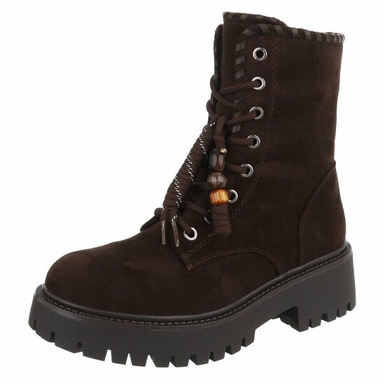 Bruine suède veterboots met grove zool