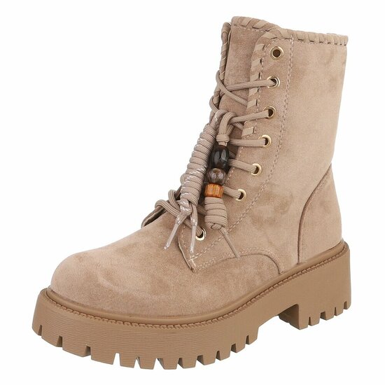 Kaki suède veterboots met grove zool