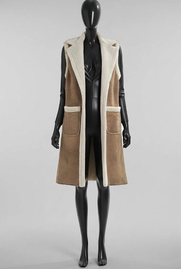 Luxe kaki midi bodywarmer met teddy afwerking