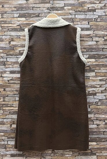 Luxe bruine midi bodywarmer met teddy afwerking