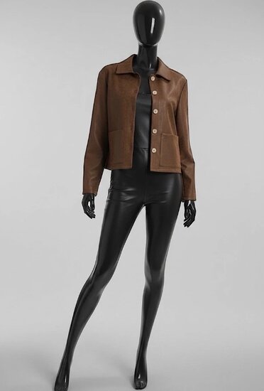 Bruine jacket met glanzende structuur en sierknopen
