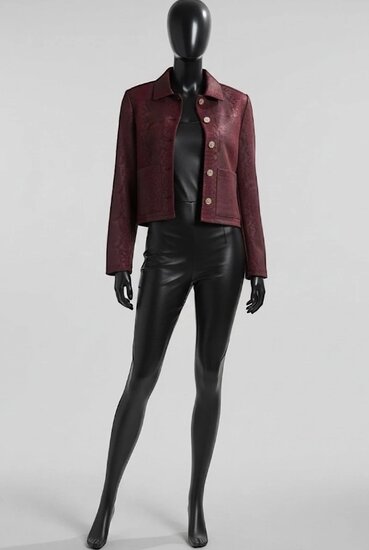 Bordeaux jacket met glanzende structuur en sierknopen