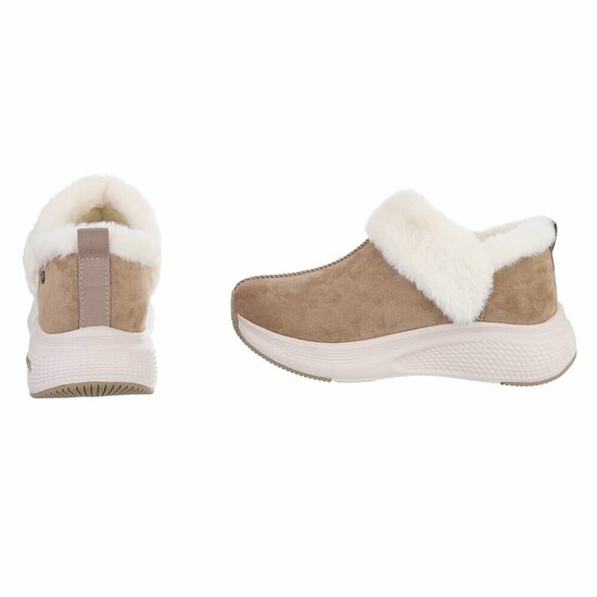 Kaki wintersneakers met warme imitatiebontkraag-Tamara