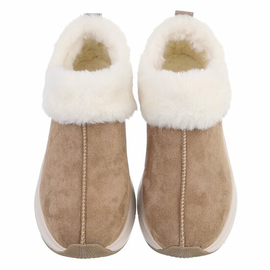 Kaki wintersneakers met warme imitatiebontkraag-Tamara