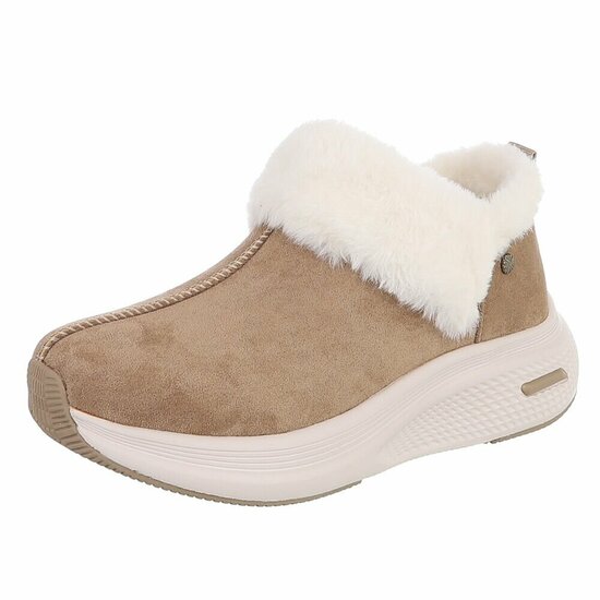 Kaki wintersneakers met warme imitatiebontkraag-Tamara