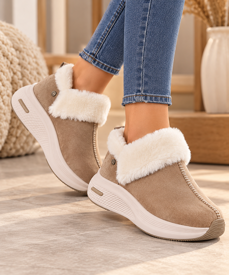 Kaki wintersneakers met warme imitatiebontkraag-Tamara