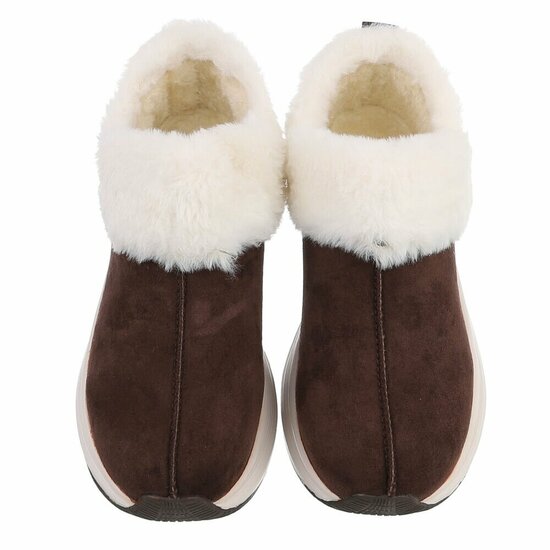 Bruine wintersneakers met warme imitatiebontkraag-Tamara