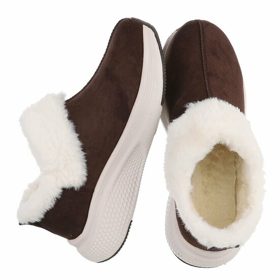 Bruine wintersneakers met warme imitatiebontkraag-Tamara