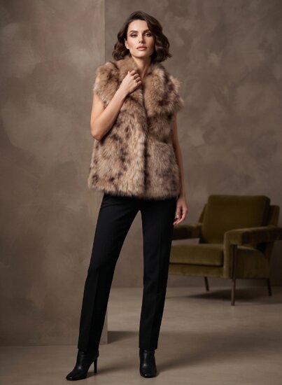 Taupe bodywarmer met zachte imitatiebont