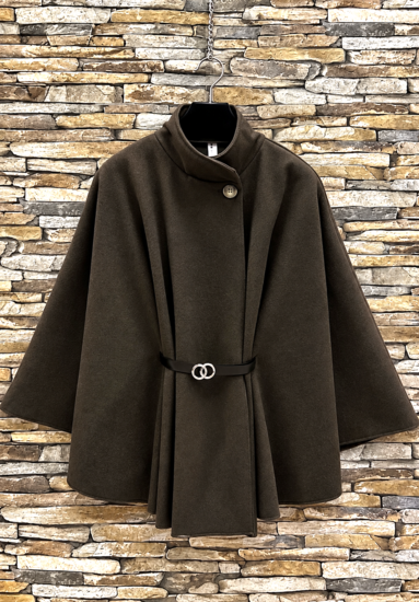 Donkerbruine cape jas met elegante ceintuur