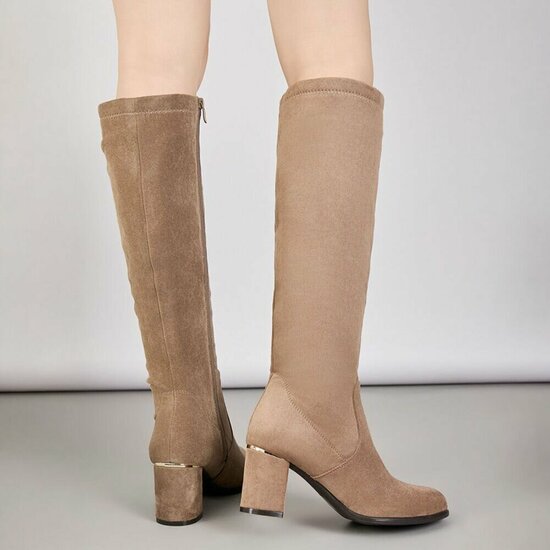 Kaki suède dameslaarzen met elegante blokhak-Purdy