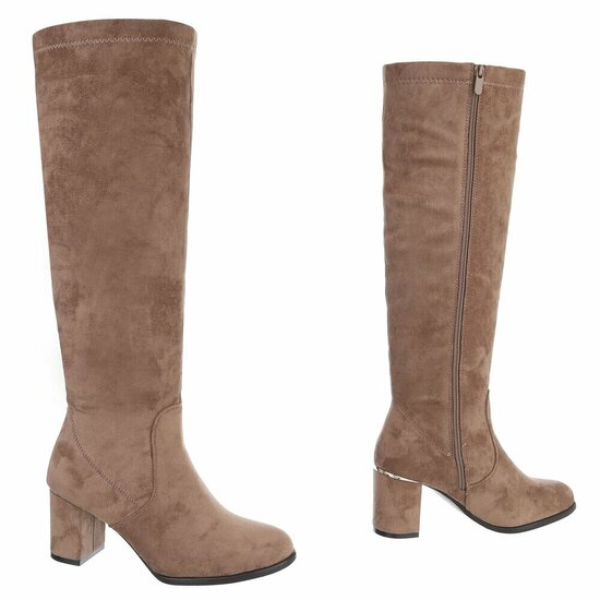 Kaki suède dameslaarzen met elegante blokhak-Purdy