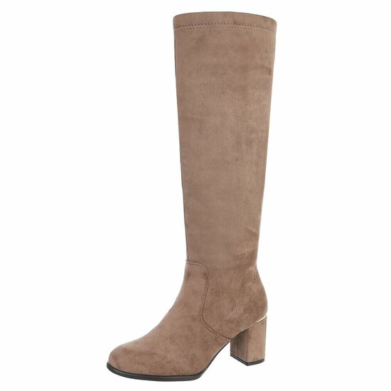 Kaki suède dameslaarzen met elegante blokhak-Purdy