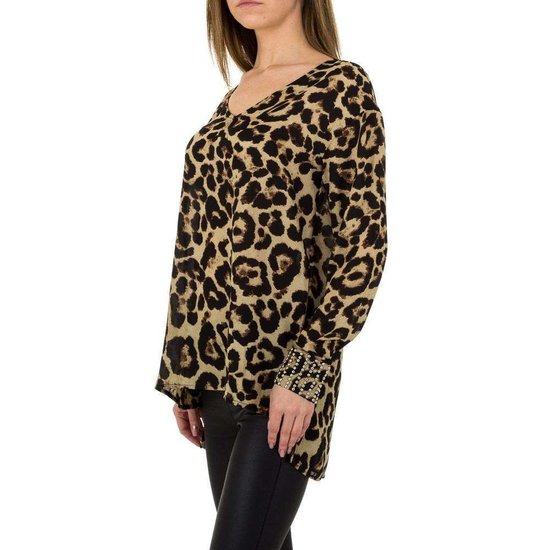 Blouse met leopardprint en decoratieve mouwen.