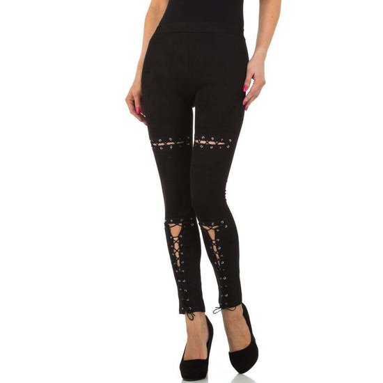 Stretch broek in daim met veters.