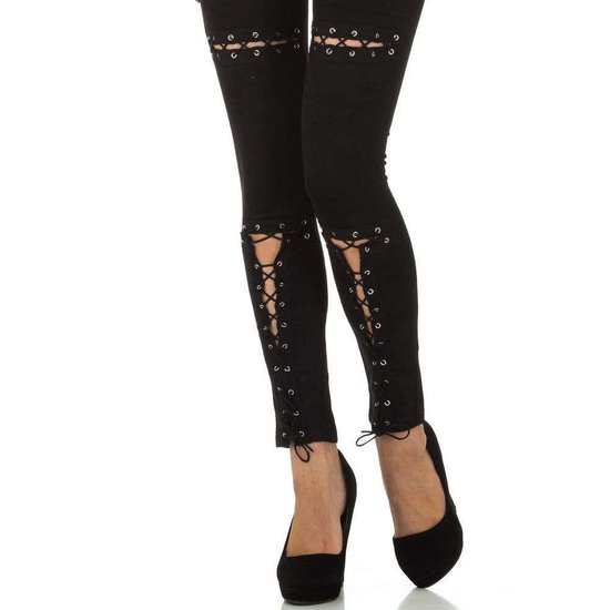 Stretch broek in daim met veters.