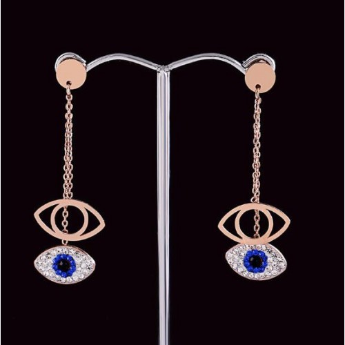 Fashion oorbellen met hangende ogen in stainless steel.