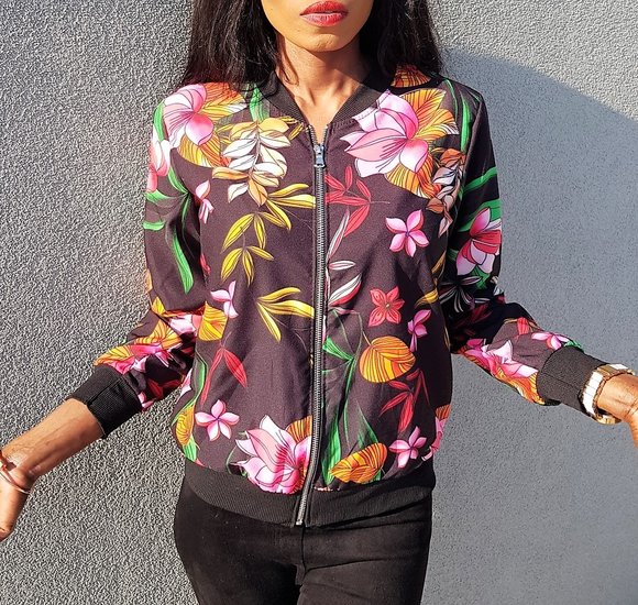 Floral bomber jacket.