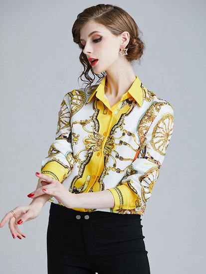 Vintage printed blouse met hemdscol