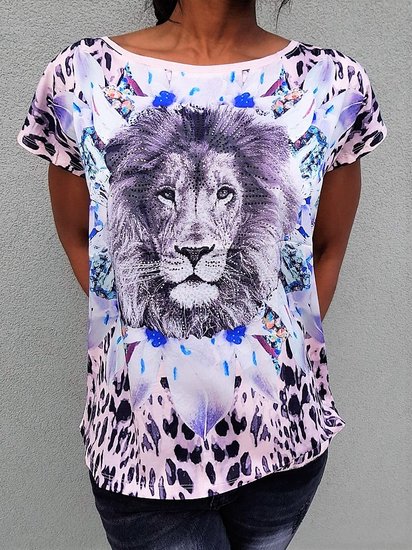 Fashion t-shirt/top met leeuwenkop.