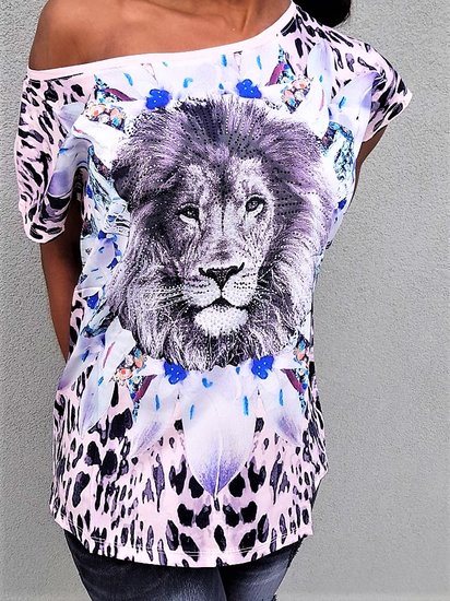 Fashion t-shirt/top met leeuwenkop.