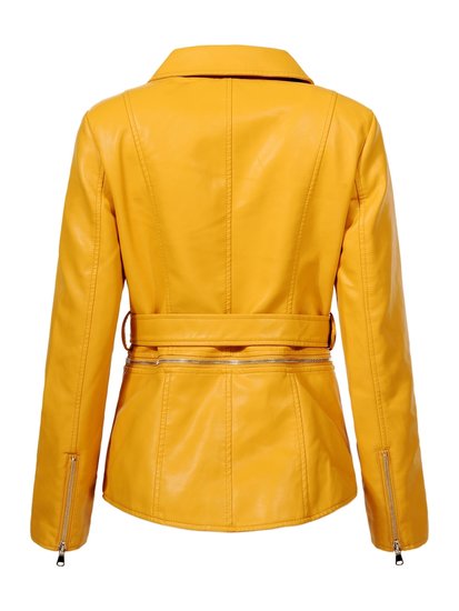 Trendy gele leather jacket.Two in one.