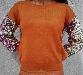 Fashion terracotta trui met sequins.